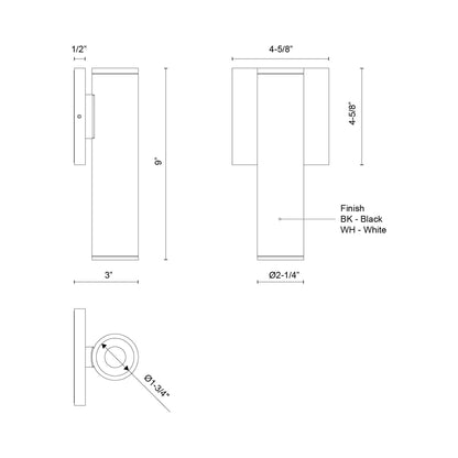 Lorna Cylinder Outdoor LED Wall Light - line drawing.