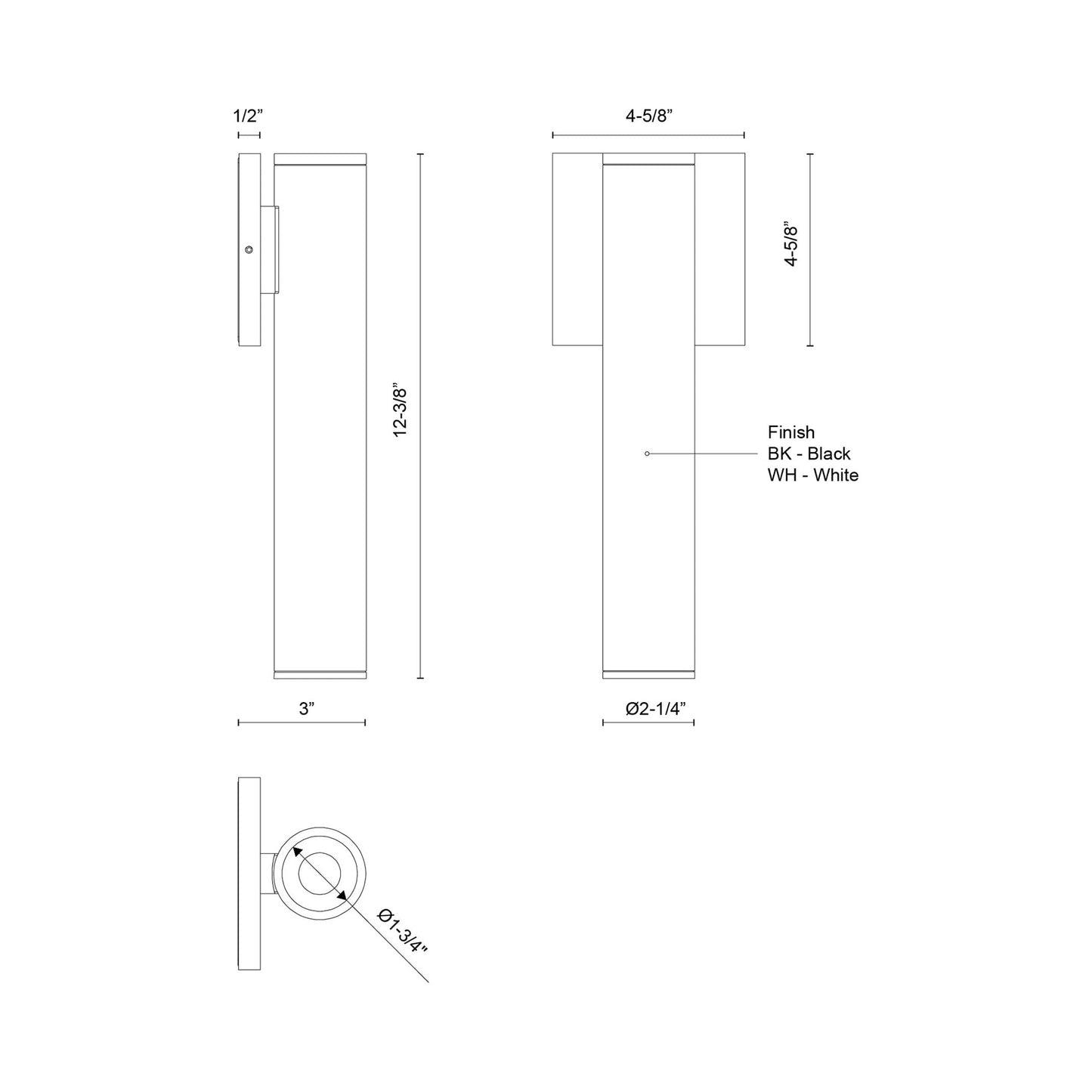 Lorna Cylinder Outdoor LED Wall Light - line drawing.