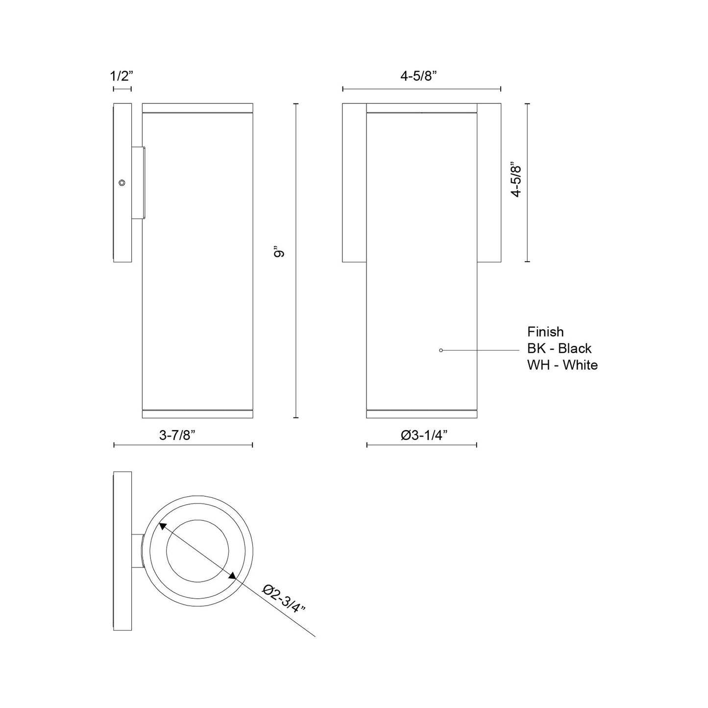 Lorna Cylinder Outdoor LED Wall Light - line drawing.