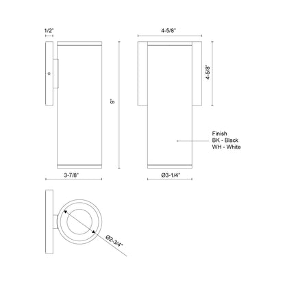 Lorna Cylinder Outdoor LED Wall Light - line drawing.