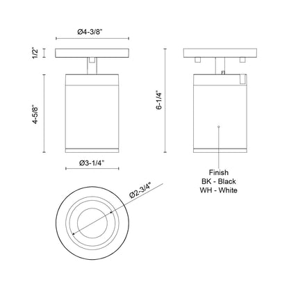 Lorna LED Adjustable Flush Mount Ceiling Light - line drawing.
