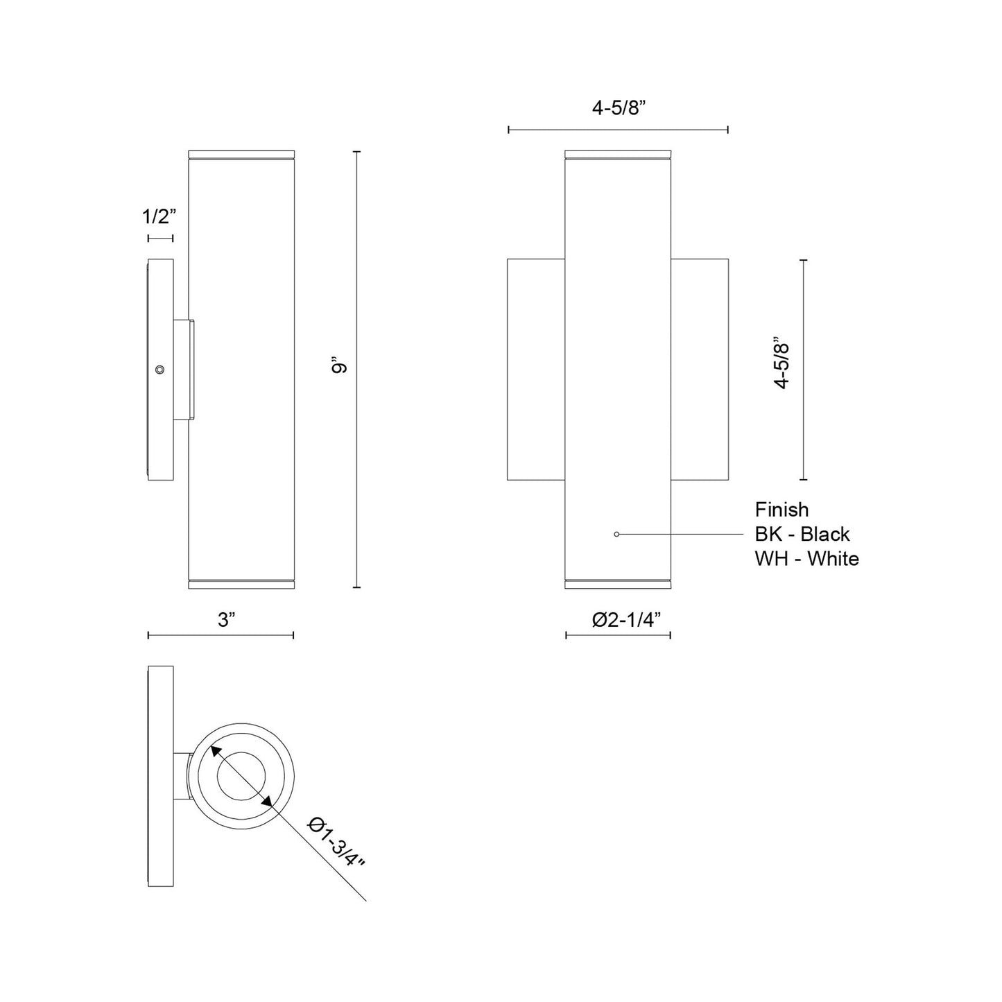 Lorna Up / Down LED Wall Light - line drawing.