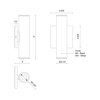 Lorna Up / Down LED Wall Light - line drawing.