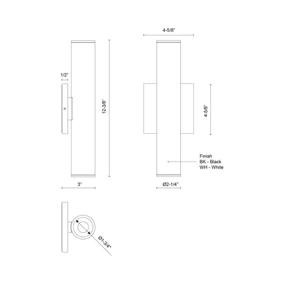 Lorna Up / Down LED Wall Light - line drawing.