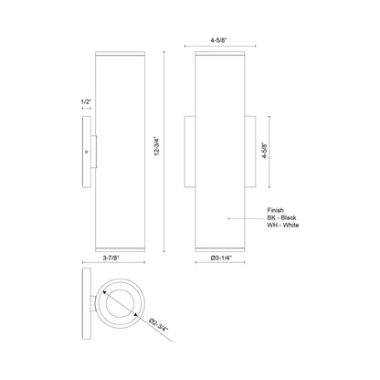 Lorna Up / Down LED Wall Light - line drawing.