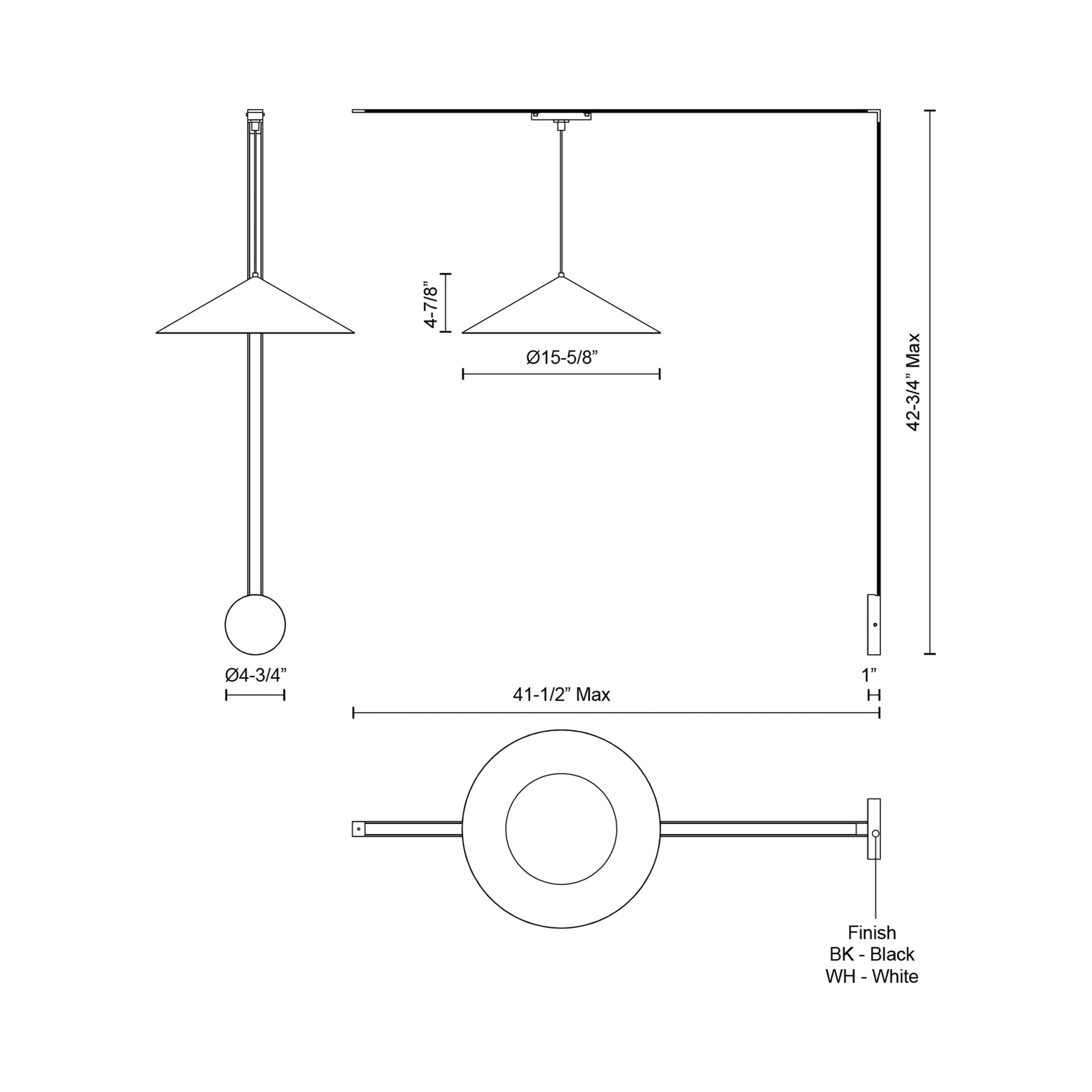 Luiz Trilo Track LED Wall Light - line drawing.