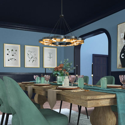 Maestro LED Chandelier in dining room.