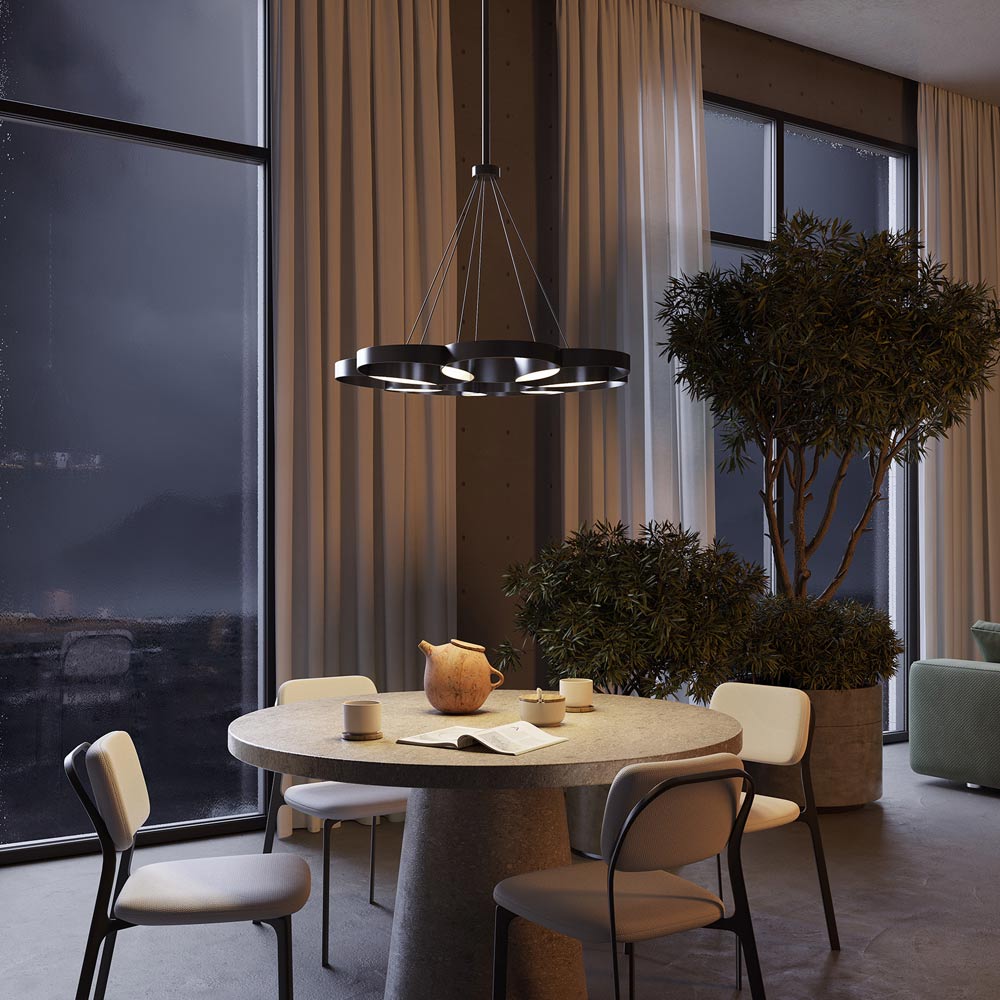 Maestro LED Chandelier in living room.