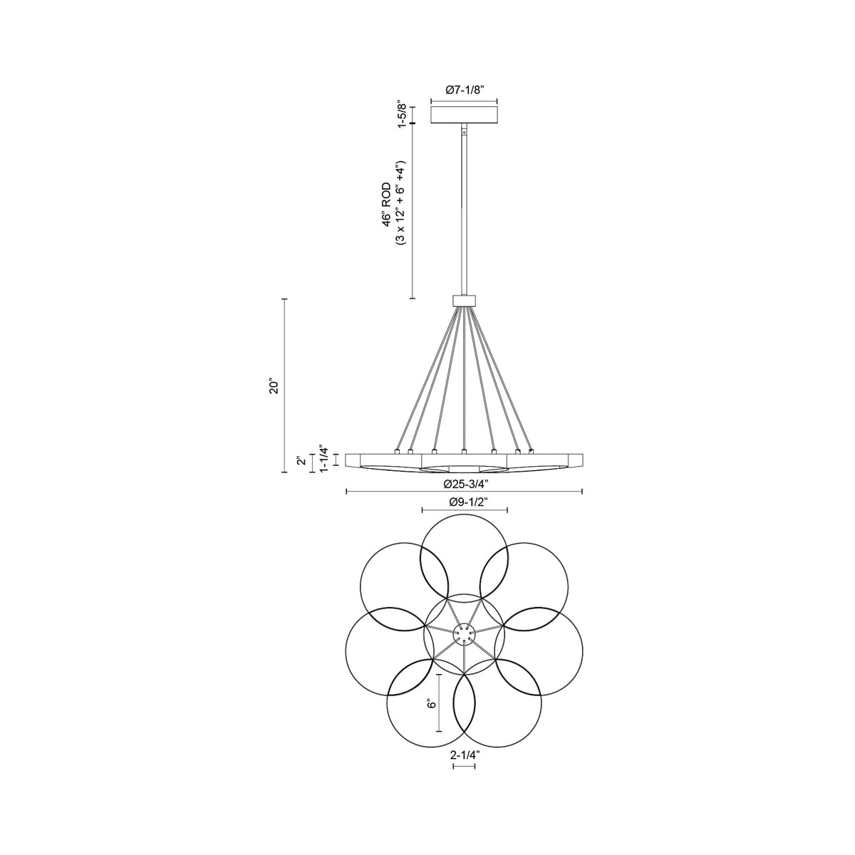 Maestro LED Chandelier - line drawing.