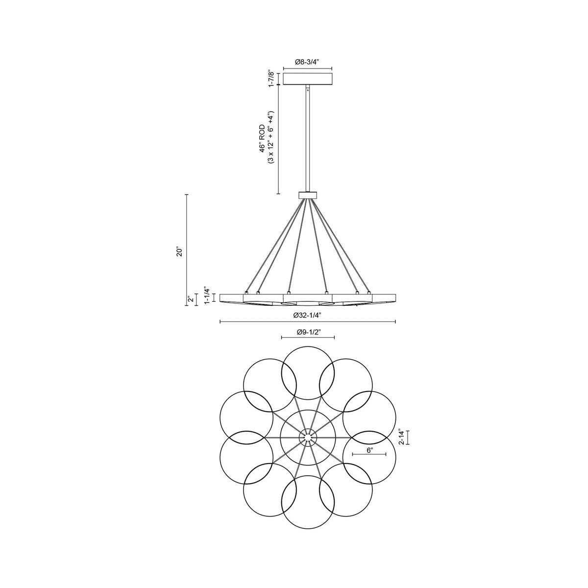Maestro LED Chandelier - line drawing.