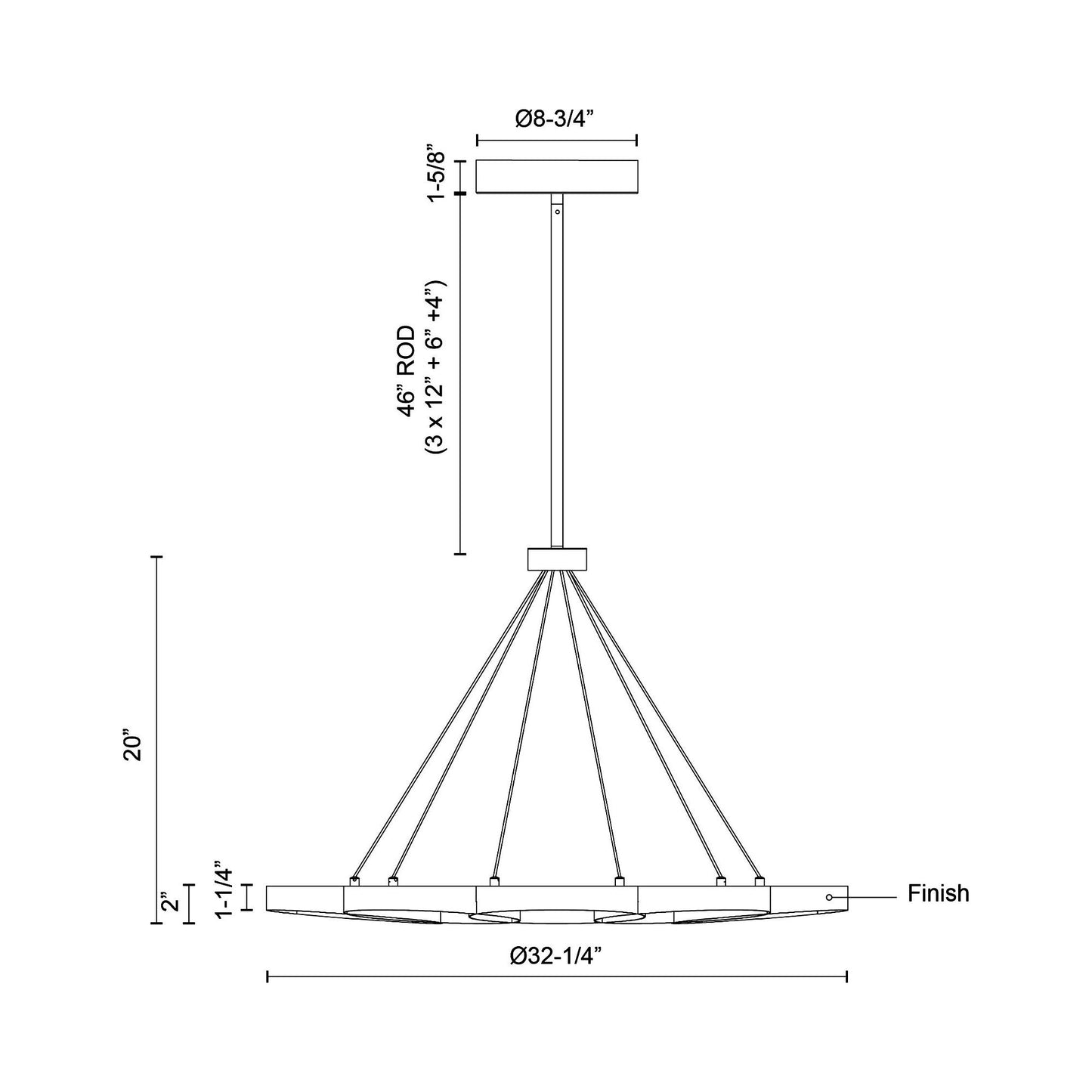 Maestro LED Chandelier - line drawing.