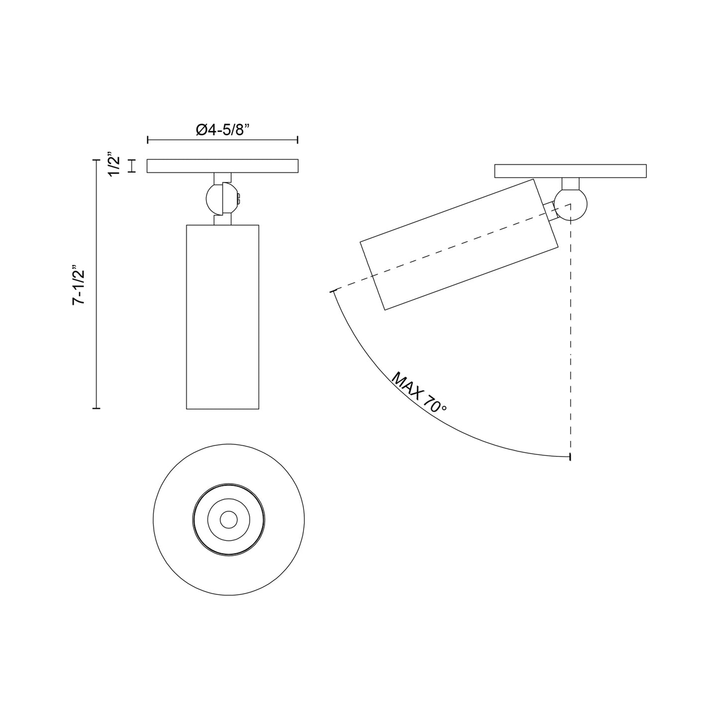 Mason Adjustable LED Semi Flush Mount Ceiling Light - line drawing.