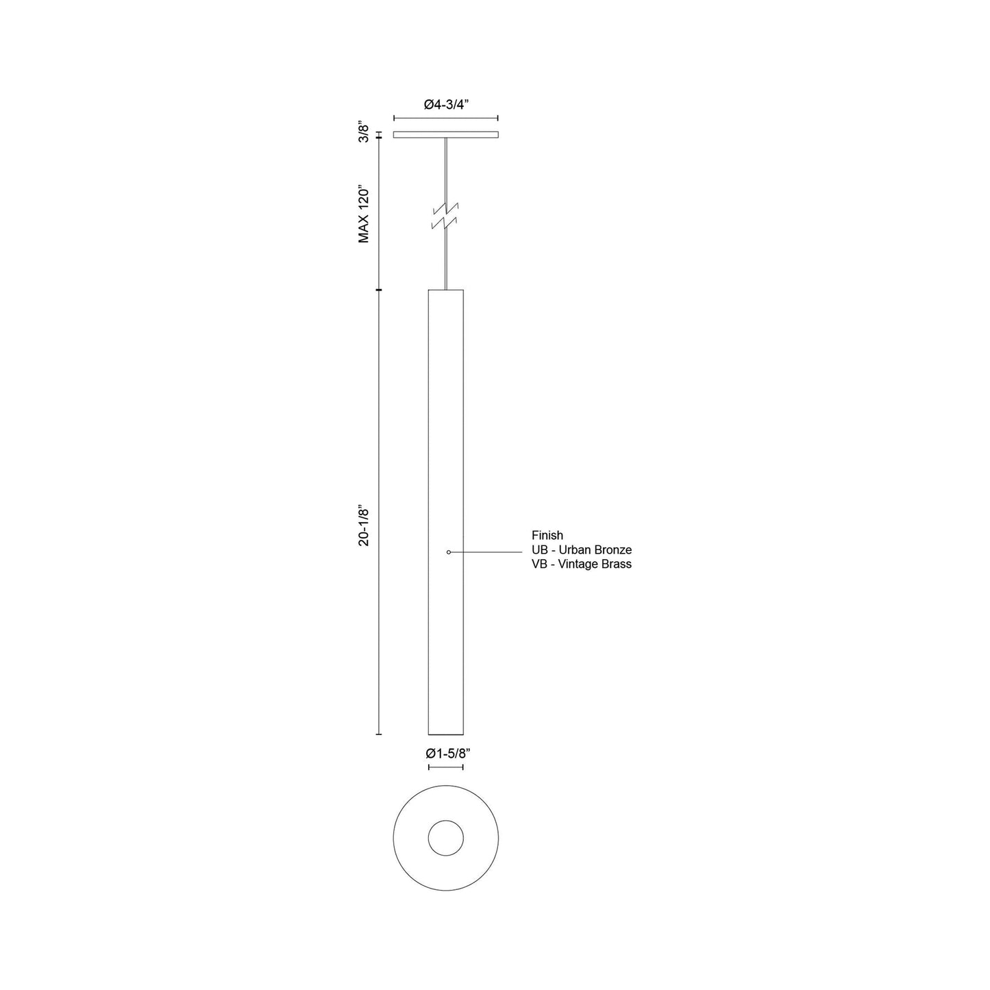 Mason LED Pendant Light - line drawing.