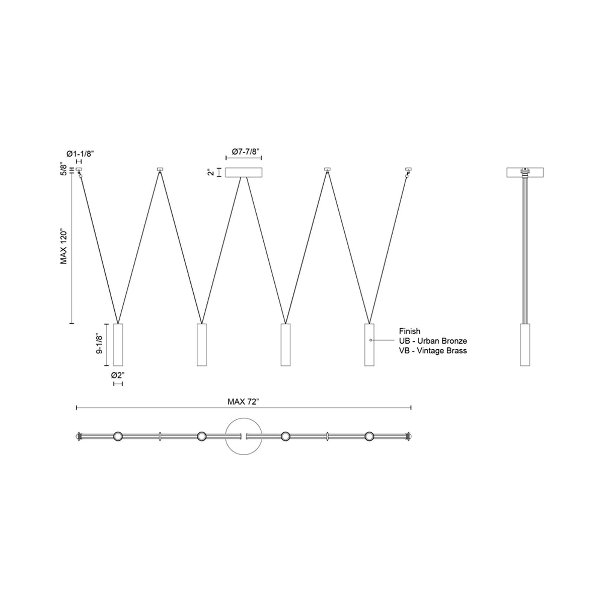 Mason Linear LED Pendant Light - line drawing.