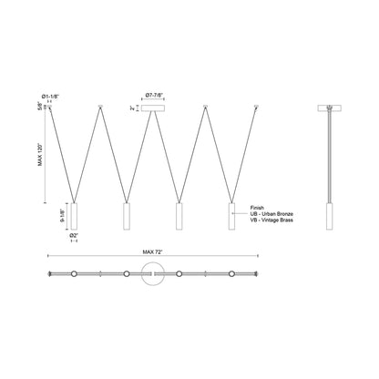 Mason Linear LED Pendant Light - line drawing.