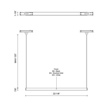 Mira Trilo Track Linear LED Pendant Light - line drawing