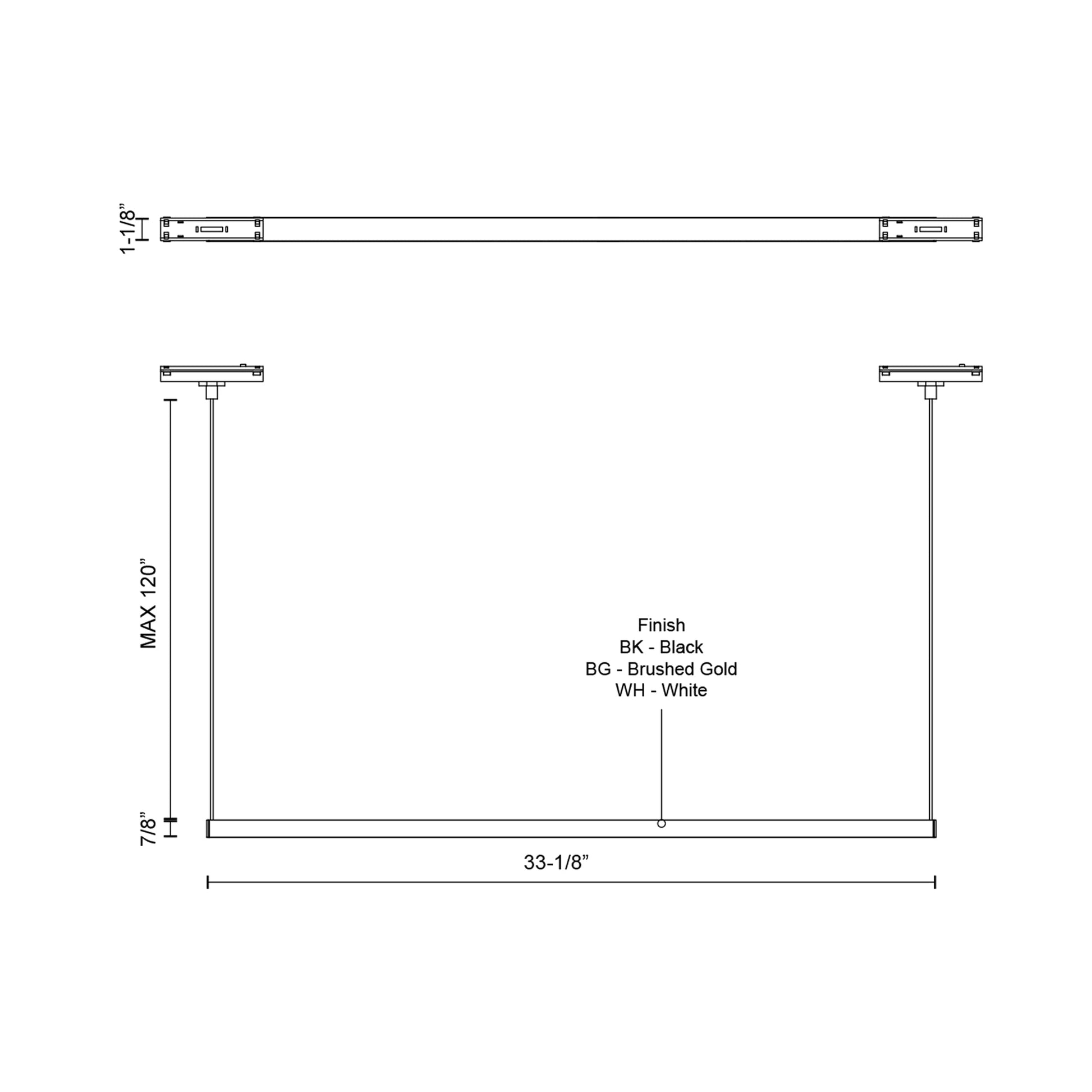 Mira Trilo Track Linear LED Pendant Light - line drawing