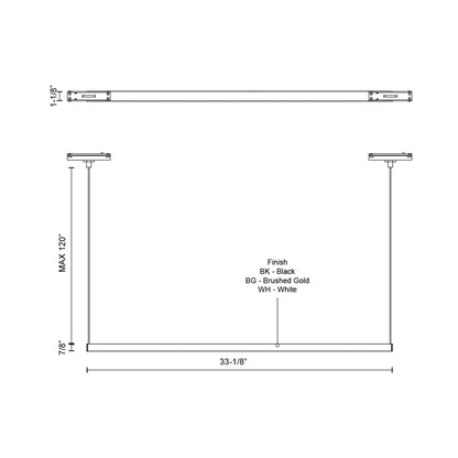 Mira Trilo Track Linear LED Pendant Light - line drawing