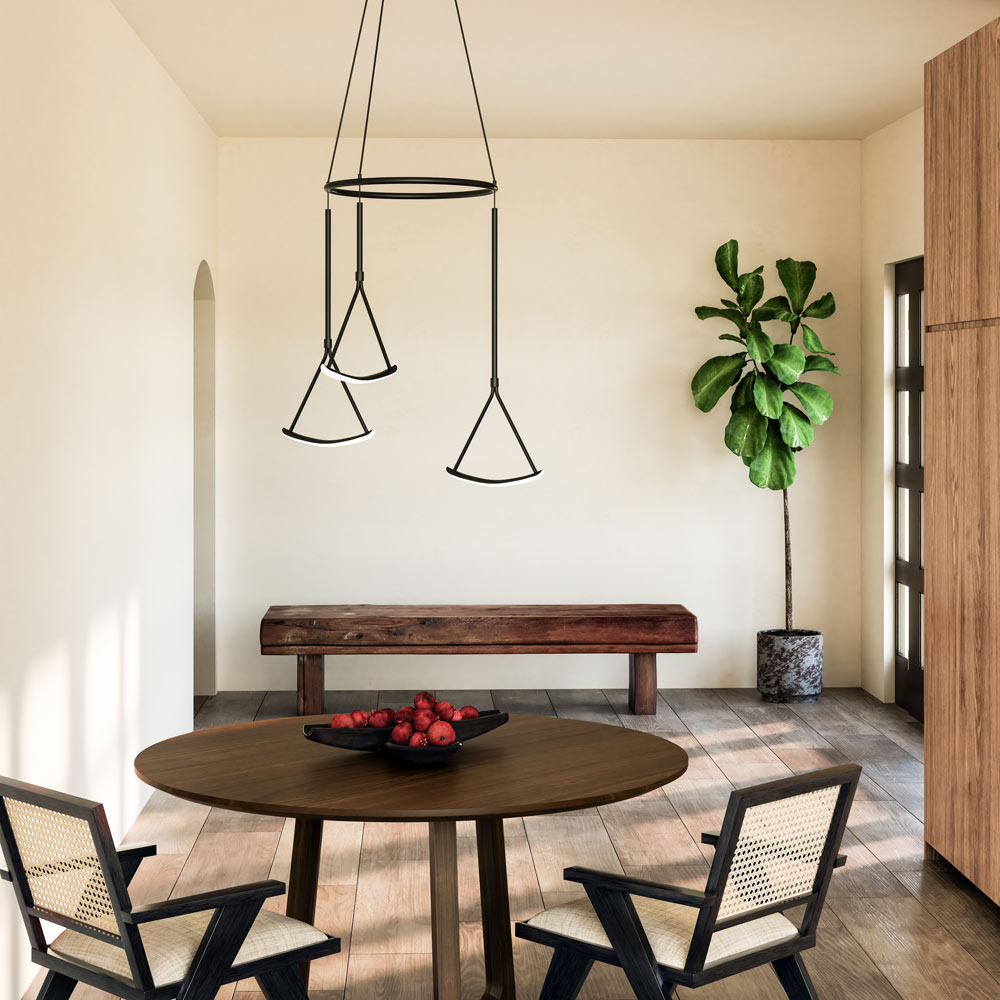 Mobil LED Chandelier in dining room.