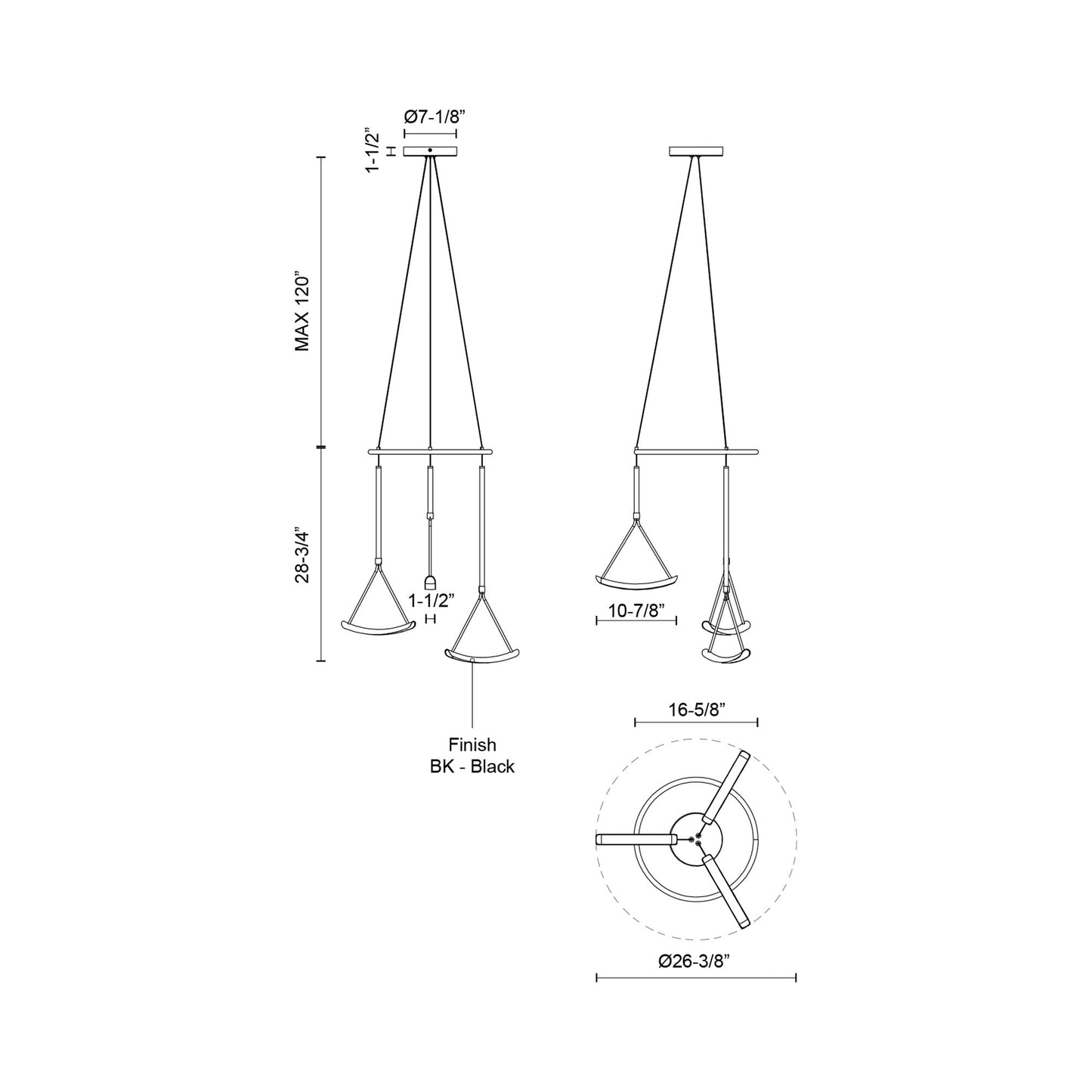 Mobil LED Chandelier - line drawing.