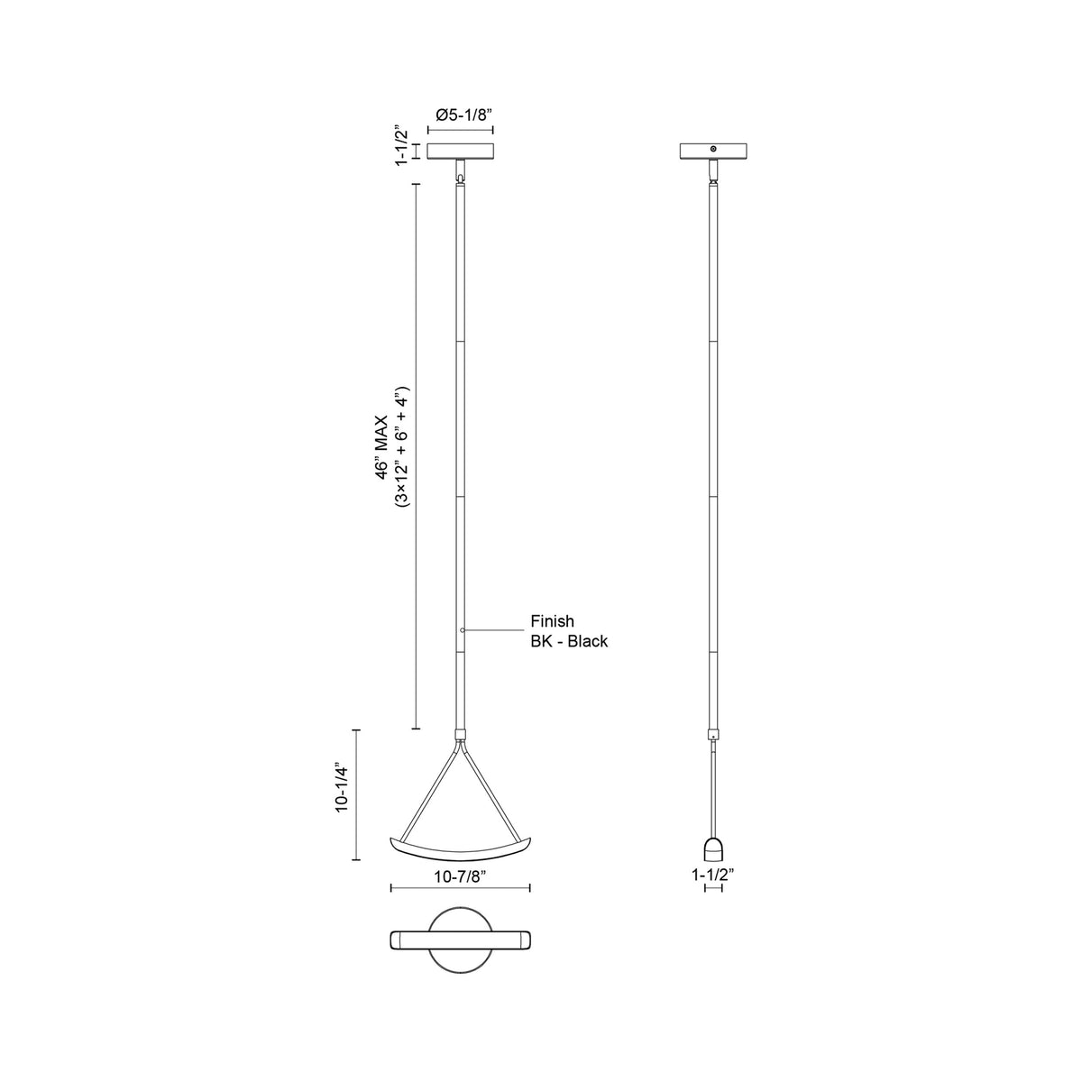 Mobil LED Pendant Light - line drawing.
