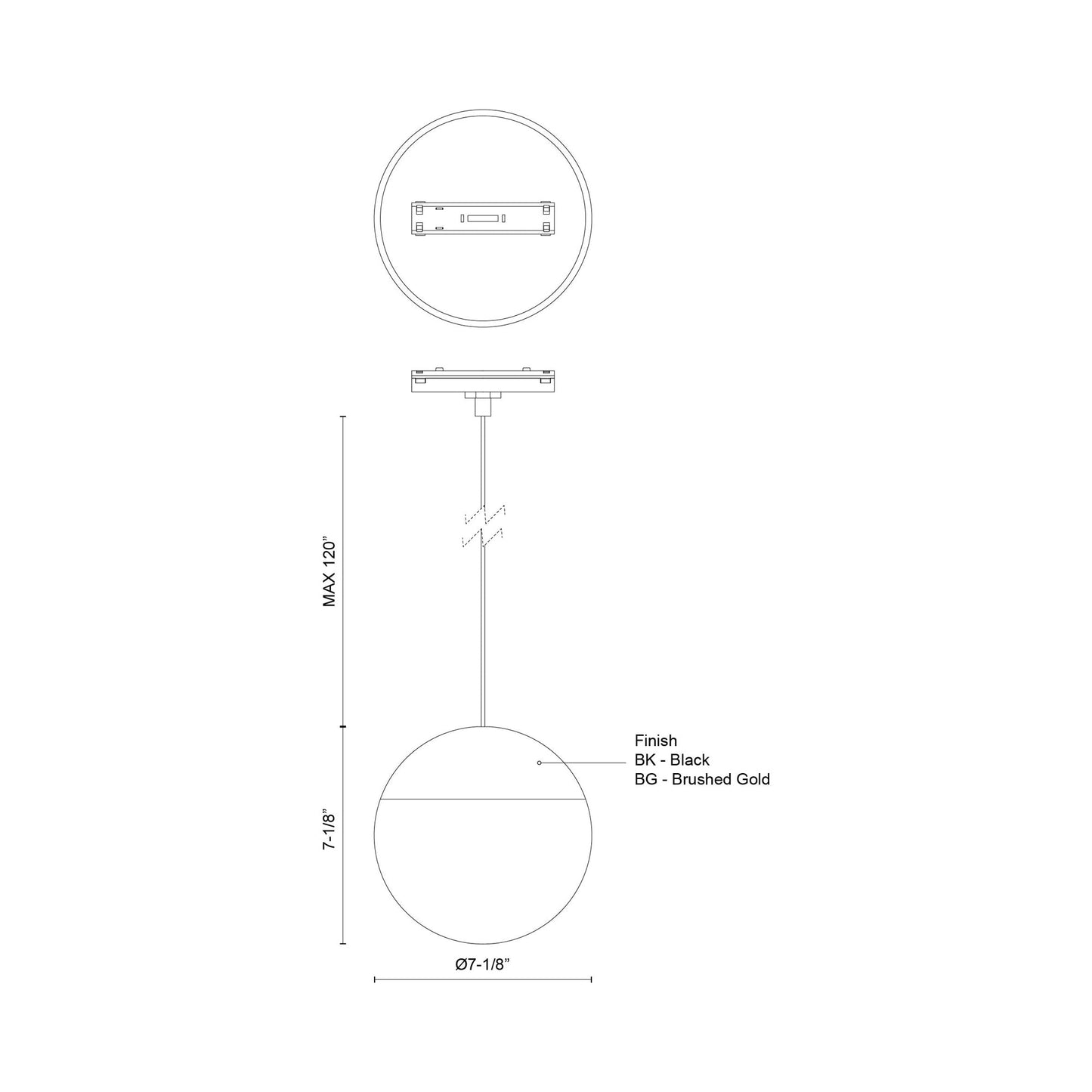 Monae Trilo Track LED Pendant Light - line drawing.