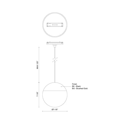 Monae Trilo Track LED Pendant Light - line drawing.