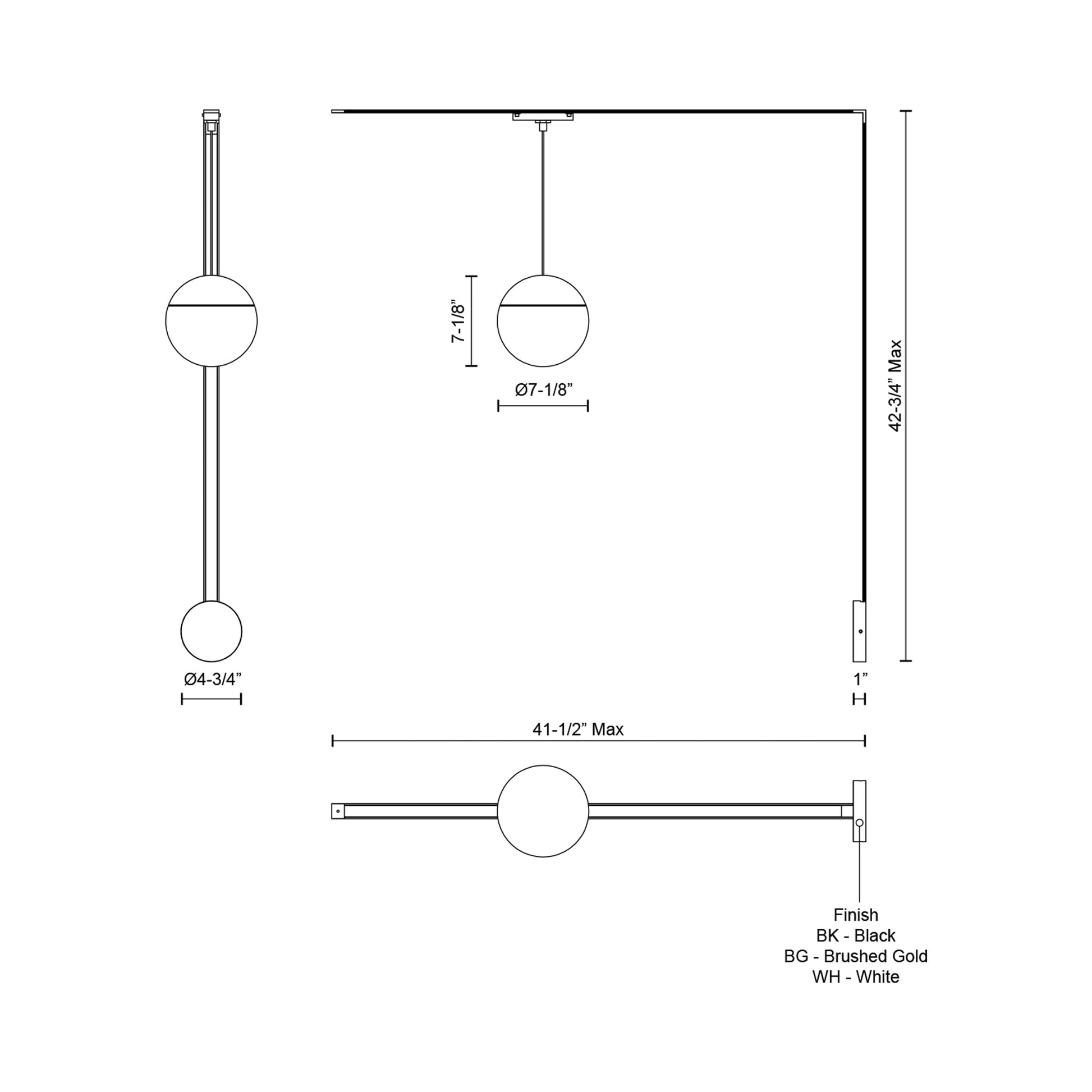 Monae Trilo Track LED Wall Light - line drawing.