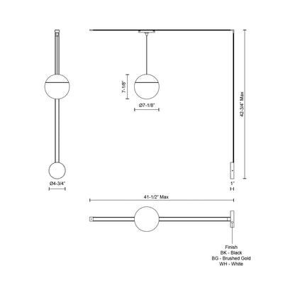 Monae Trilo Track LED Wall Light - line drawing.