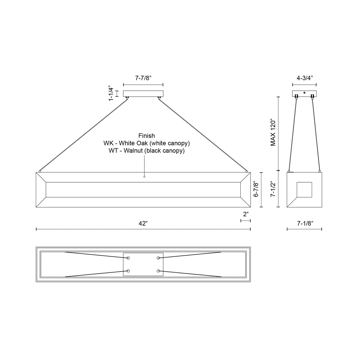 Morina Linear LED Pendant Light - line drawing.