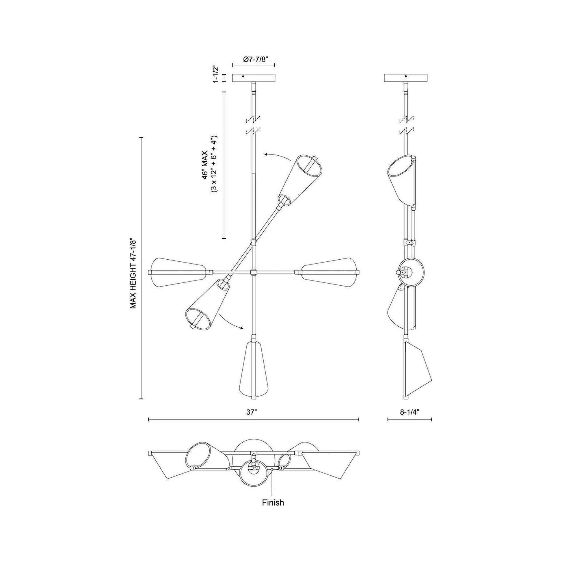 Mulberry LED Chandelier - line drawing.