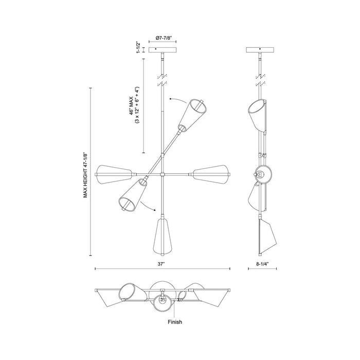 Mulberry LED Chandelier - line drawing.
