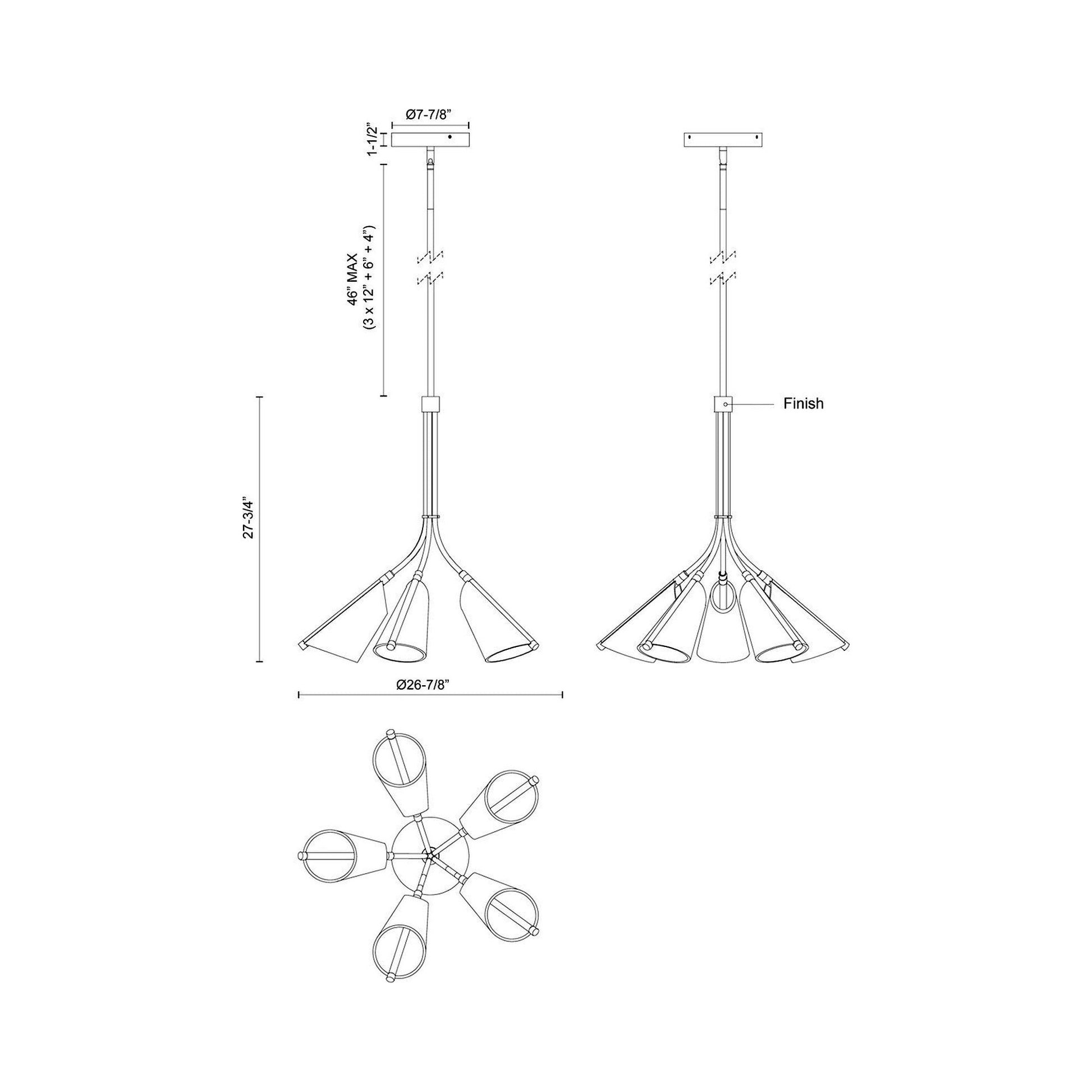 Mulberry LED Pendant Light - line drawing.