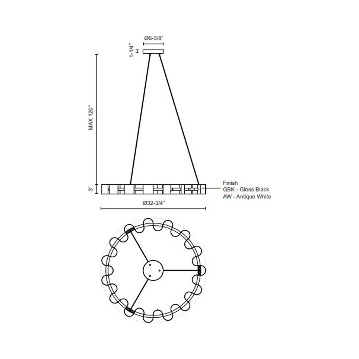 Nami LED Chandelier - line drawing.