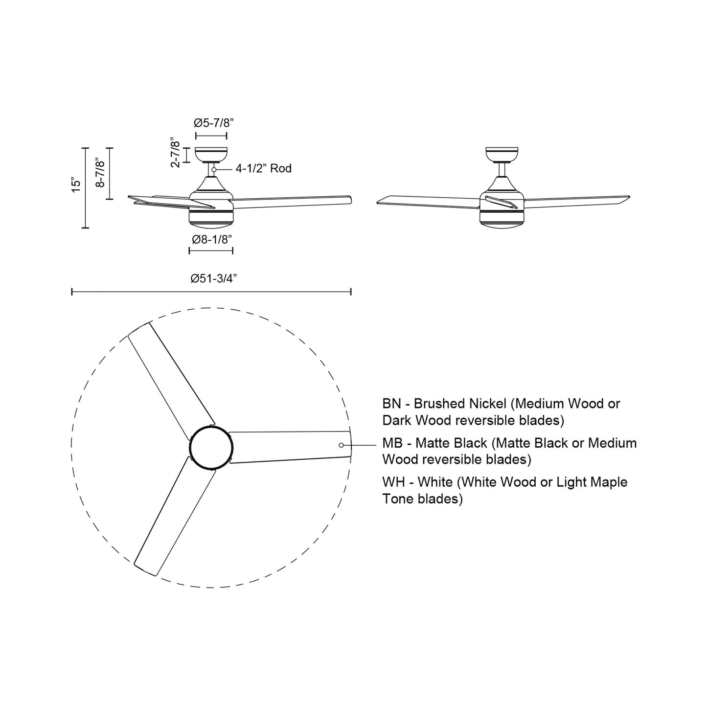 Nash LED Ceiling Fan - line drawing.