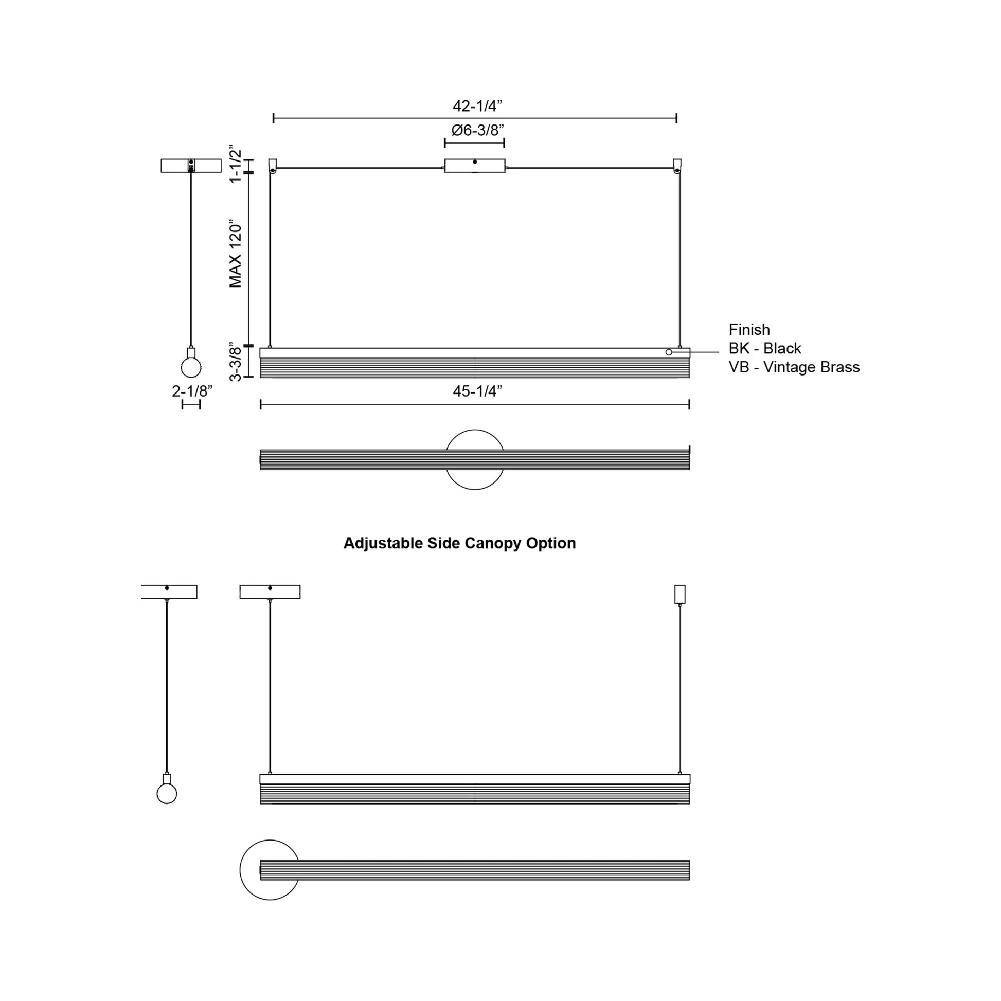 Nio Linear LED Pendant Light - line drawing.