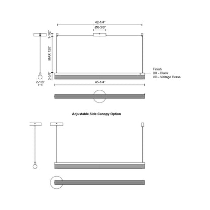 Nio Linear LED Pendant Light - line drawing.