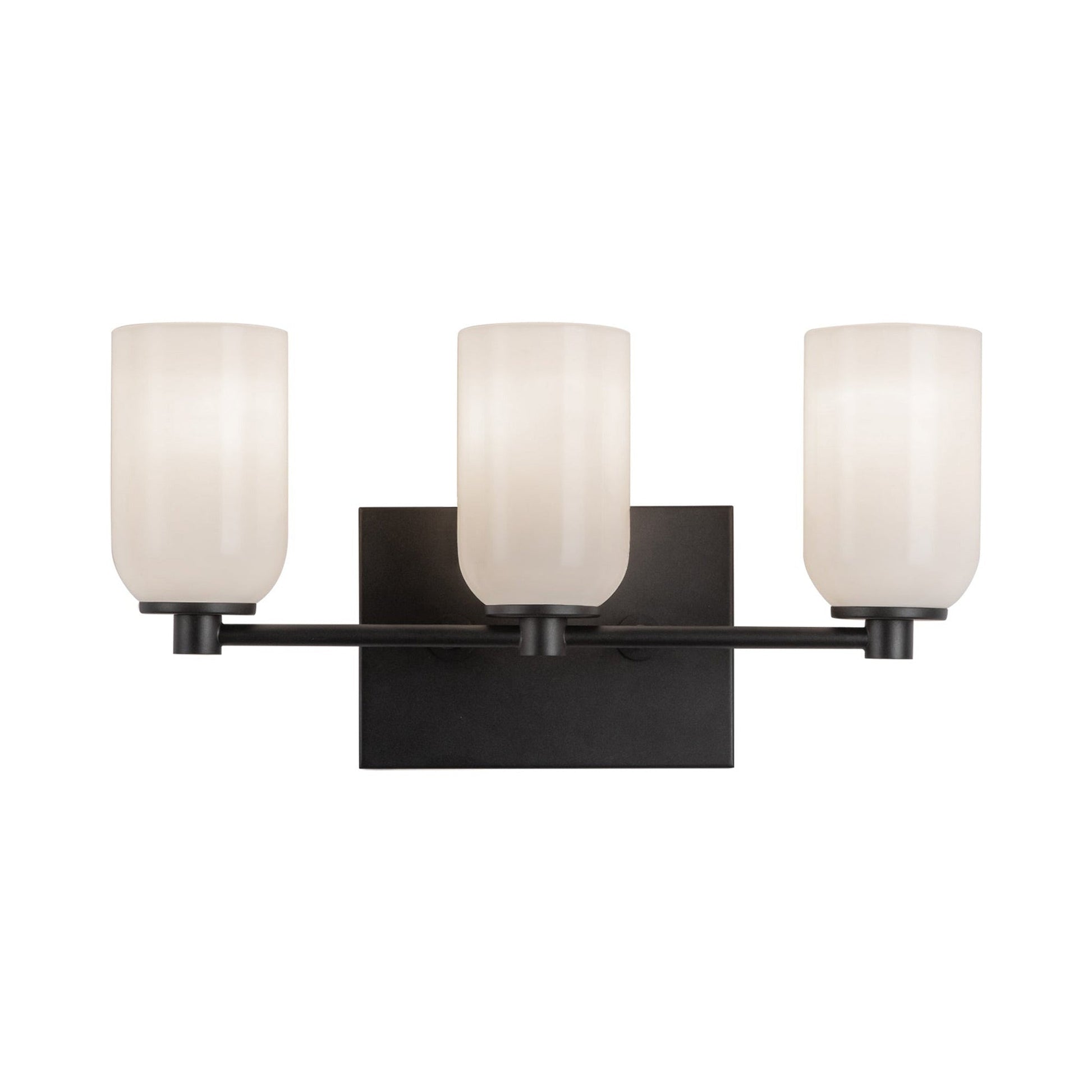 Nola Bath Vanity Light in Black/Glossy Opal Glass (3-Light).