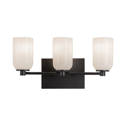 Nola Bath Vanity Light in Black/Glossy Opal Glass (3-Light).