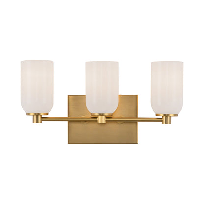 Nola Bath Vanity Light in Brushed Gold/Glossy Opal Glass (3-Light).