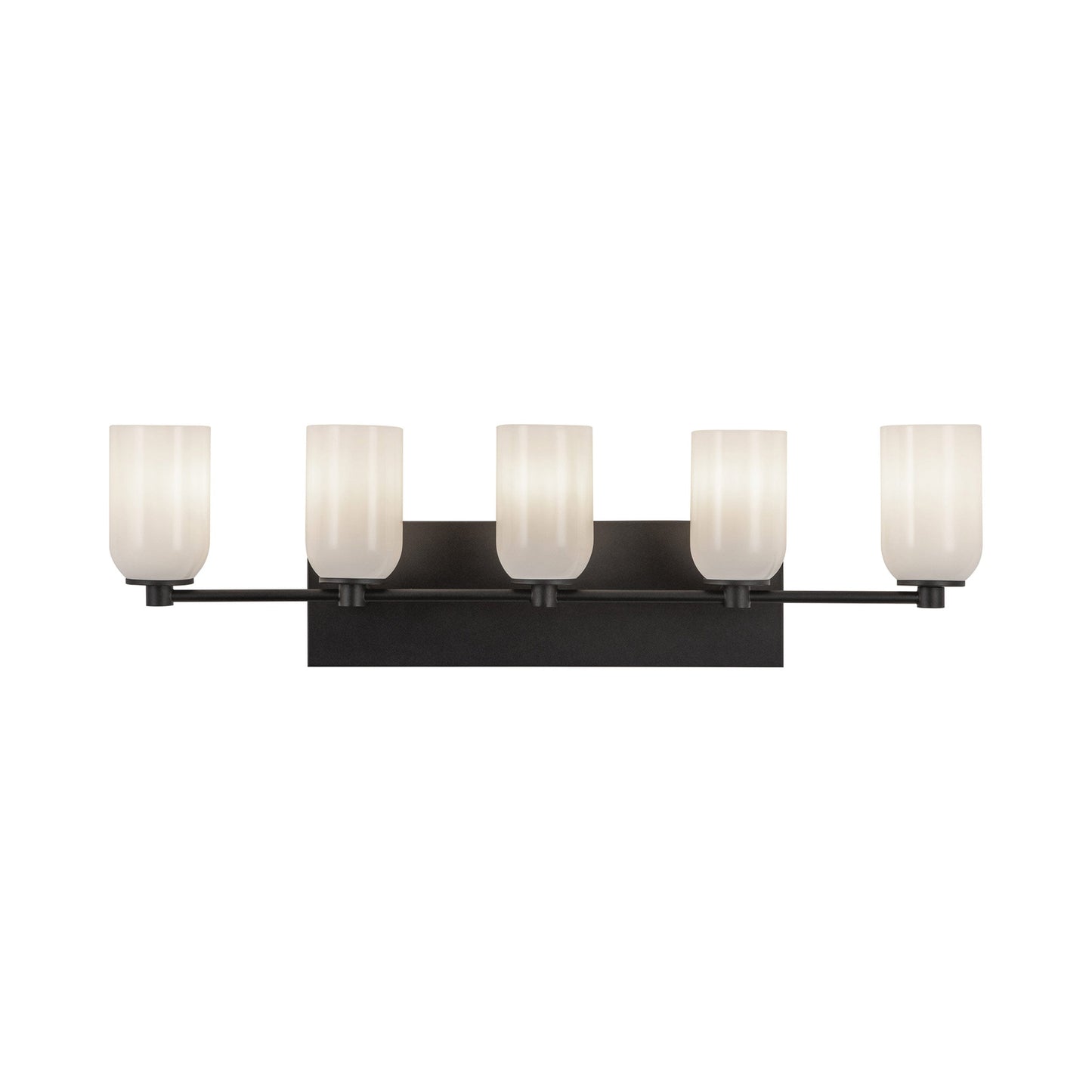 Nola Bath Vanity Light in Black/Glossy Opal Glass (5-Light).