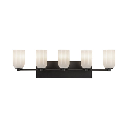 Nola Bath Vanity Light in Black/Glossy Opal Glass (5-Light).
