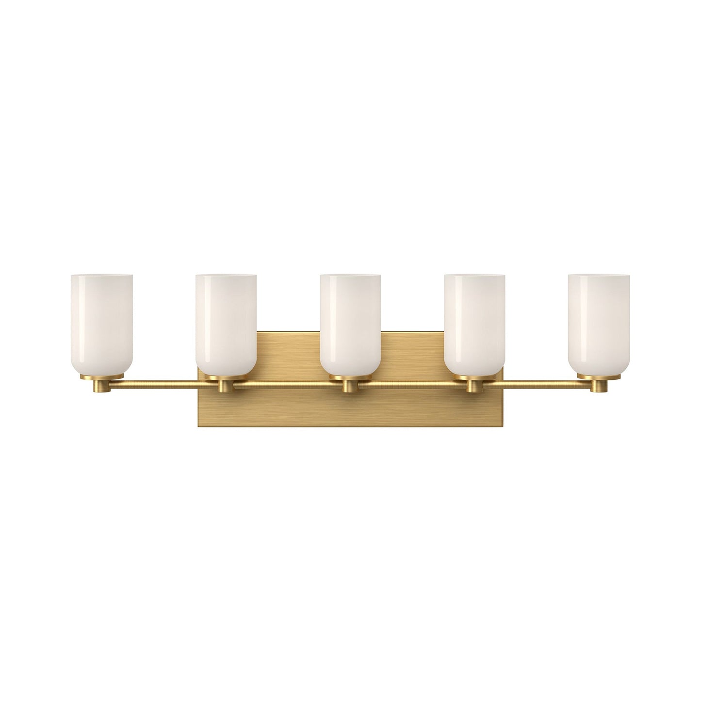 Nola Bath Vanity Light in Brushed Gold/Glossy Opal Glass (5-Light).