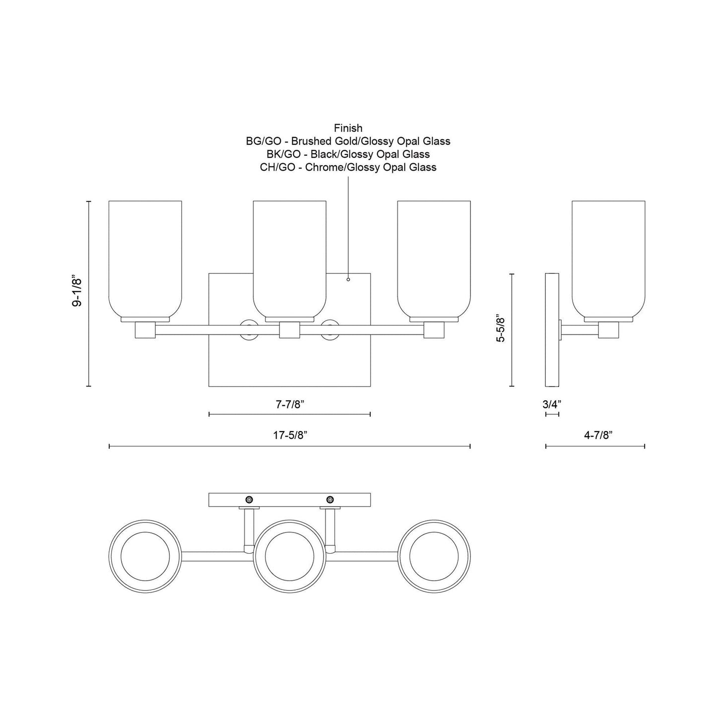 Nola Bath Vanity Light - line drawing.