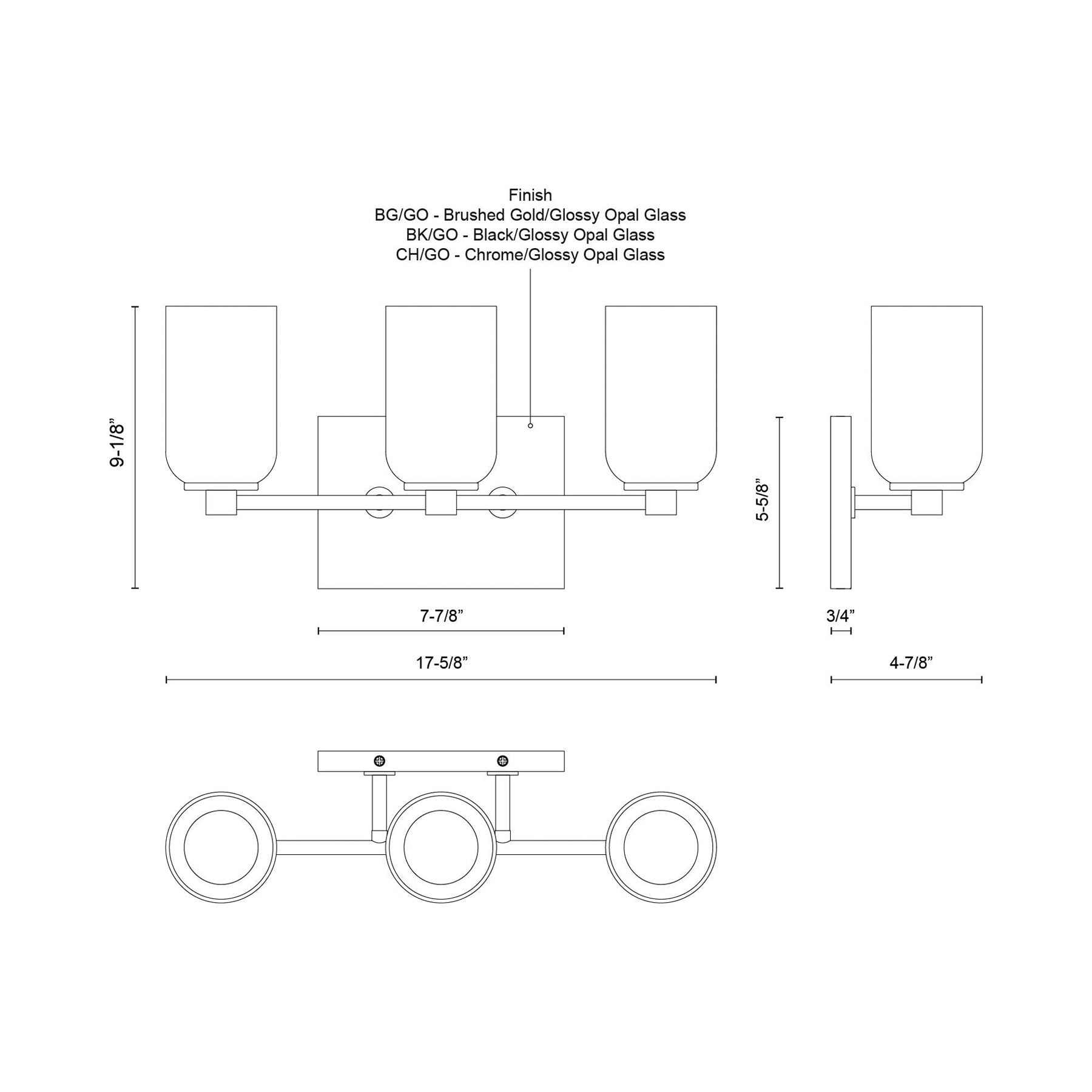Nola Bath Vanity Light - line drawing.