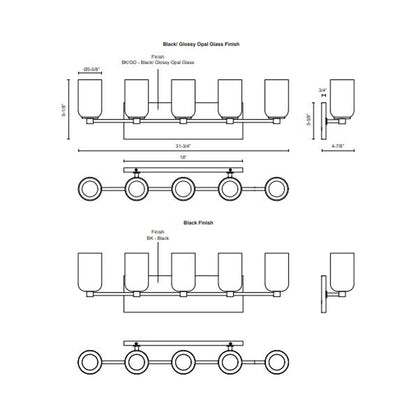 Nola Bath Vanity Light - line drawing.