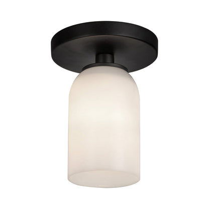 Nola Semi-Flush Mount Ceiling Light in Black/Glossy Opal Glass.