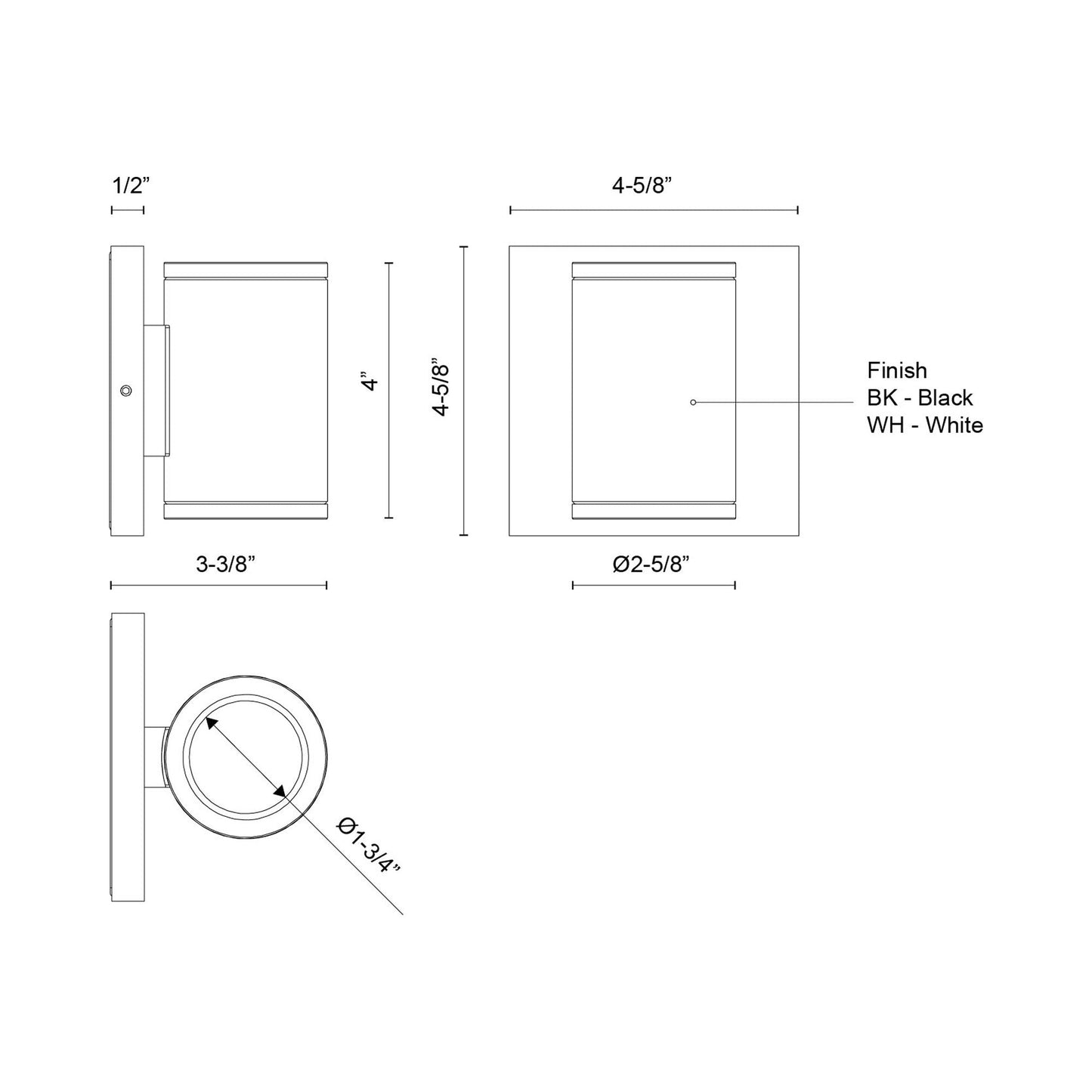 Nordic Cylinder Outdoor LED Wall Light - line drawing.