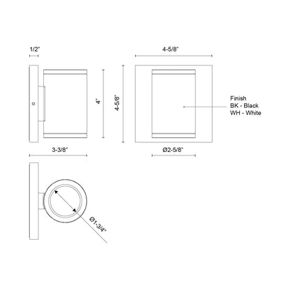 Nordic Cylinder Outdoor LED Wall Light - line drawing.