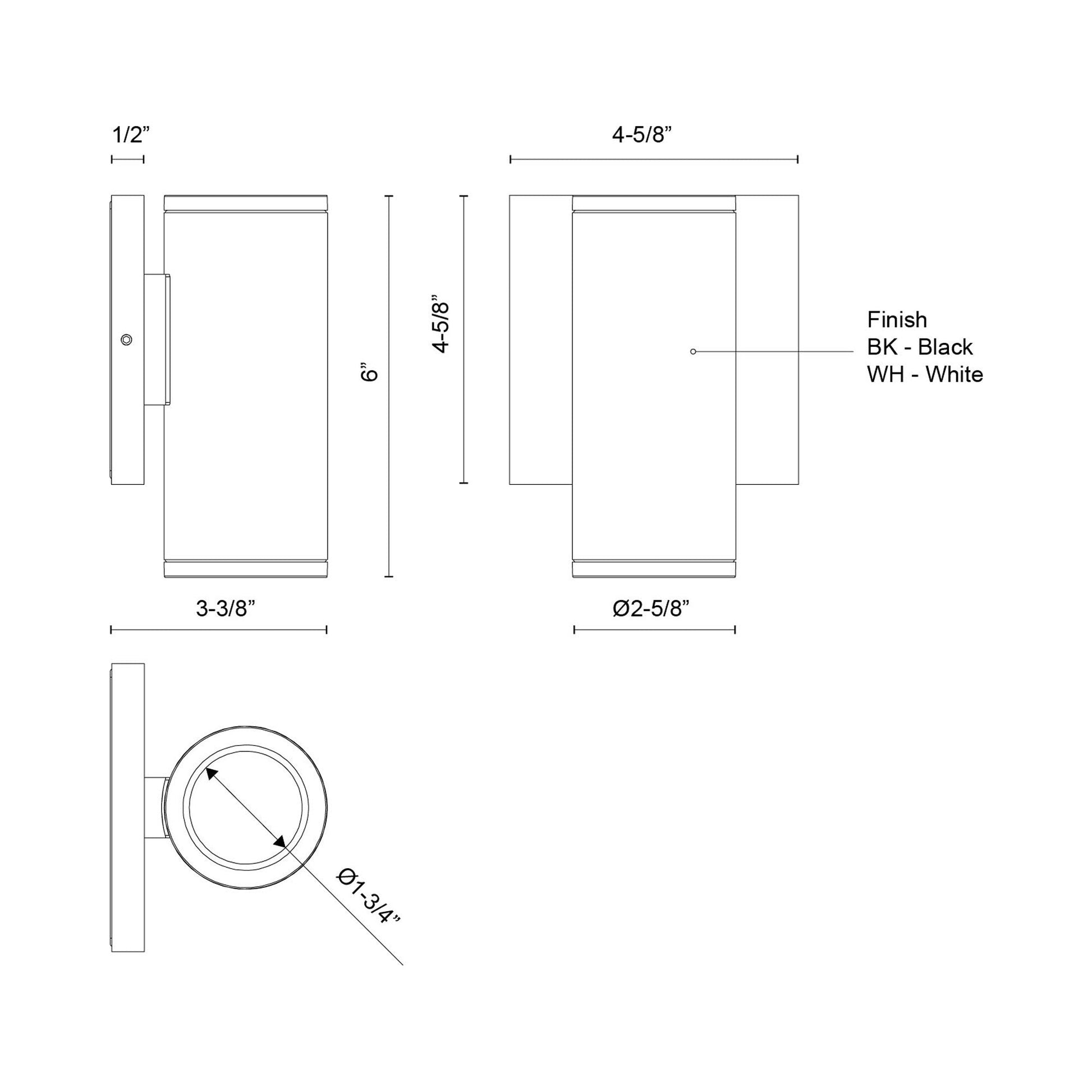 Nordic Cylinder Outdoor LED Wall Light - line drawing.